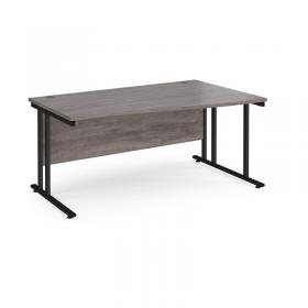 Maestro 25 right hand wave desk 1600mm wide - black cantilever leg frame, grey oak top MC16WRKGO