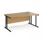 Maestro 25 right hand wave desk 1600mm wide - black cantilever leg frame, oak top MC16WRKO