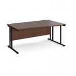 Maestro 25 right hand wave desk 1600mm wide - black cantilever leg frame, walnut top MC16WRKW