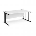 Maestro 25 right hand wave desk 1600mm wide - black cantilever leg frame, white top MC16WRKWH