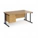 Maestro 25 right hand wave desk 1600mm wide with 3 drawer pedestal - black cantilever leg frame, oak top MC16WRP3KO