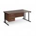 Maestro 25 right hand wave desk 1600mm wide with 3 drawer pedestal - black cantilever leg frame, walnut top MC16WRP3KW