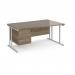 Maestro 25 right hand wave desk 1600mm wide with 3 drawer pedestal - white cantilever leg frame, Nebraska oak top MC16WRP3WHNO