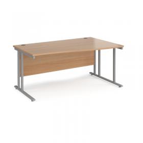 Maestro 25 right hand wave desk 1600mm wide - silver cantilever leg frame, beech top MC16WRSB