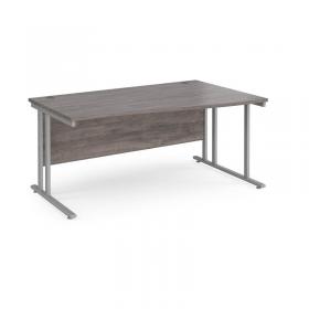 Maestro 25 right hand wave desk 1600mm wide - silver cantilever leg frame, grey oak top MC16WRSGO
