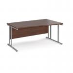 Maestro 25 right hand wave desk 1600mm wide - silver cantilever leg frame, walnut top MC16WRSW