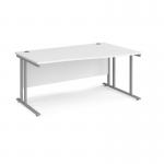 Maestro 25 right hand wave desk 1600mm wide - silver cantilever leg frame, white top MC16WRSWH