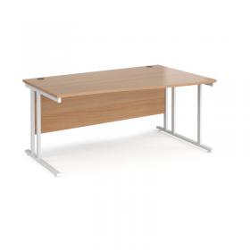 Maestro 25 right hand wave desk 1600mm wide - white cantilever leg frame, beech top MC16WRWHB