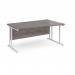 Maestro 25 right hand wave desk 1600mm wide - white cantilever leg frame, grey oak top MC16WRWHGO