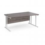 Maestro 25 right hand wave desk 1600mm wide - white cantilever leg frame, grey oak top MC16WRWHGO