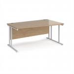 Maestro 25 right hand wave desk 1600mm wide - white cantilever leg frame, Kendal oak top MC16WRWHKO