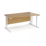 Maestro 25 right hand wave desk 1600mm wide - white cantilever leg frame, oak top MC16WRWHO