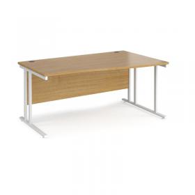 Maestro 25 right hand wave desk 1600mm wide - white cantilever leg frame, oak top MC16WRWHO