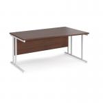 Maestro 25 right hand wave desk 1600mm wide - white cantilever leg frame, walnut top MC16WRWHW