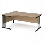 Maestro 25 left hand ergonomic desk 1800mm wide - black cantilever leg frame, Kendal oak top MC18ELKKO
