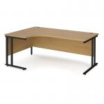 Maestro 25 left hand ergonomic desk 1800mm wide - black cantilever leg frame, oak top MC18ELKO