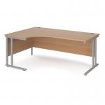Maestro 25 left hand ergonomic desk 1800mm wide - silver cantilever leg frame and beech top