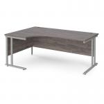 Maestro 25 left hand ergonomic desk 1800mm wide - silver cantilever leg frame and grey oak top