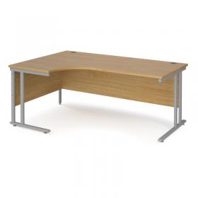 Maestro 25 left hand ergonomic desk 1800mm wide - silver cantilever leg frame, oak top MC18ELSO