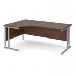 Maestro 25 left hand ergonomic desk 1800mm wide - silver cantilever leg frame and walnut top