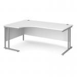 Maestro 25 left hand ergonomic desk 1800mm wide - silver cantilever leg frame, white top MC18ELSWH