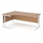 Maestro 25 left hand ergonomic desk 1800mm wide - white cantilever leg frame, beech top MC18ELWHB