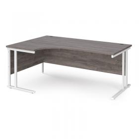 Maestro 25 left hand ergonomic desk 1800mm wide - white cantilever leg frame, grey oak top MC18ELWHGO