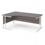 Maestro 25 left hand ergonomic desk 1800mm wide - white cantilever leg frame, grey oak top MC18ELWHGO