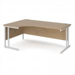 Maestro 25 left hand ergonomic desk 1800mm wide - white cantilever leg frame, Kendal oak top MC18ELWHKO