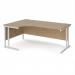 Maestro 25 left hand ergonomic desk 1800mm wide - white cantilever leg frame, Kendal oak top MC18ELWHKO