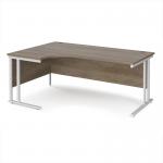 Maestro 25 left hand ergonomic desk 1800mm wide - white cantilever leg frame, Nebraska oak top MC18ELWHNO