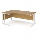 Maestro 25 left hand ergonomic desk 1800mm wide - white cantilever leg frame, oak top MC18ELWHO