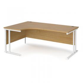 Maestro 25 left hand ergonomic desk 1800mm wide - white cantilever leg frame, oak top MC18ELWHO