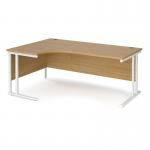 Maestro 25 left hand ergonomic desk 1800mm wide - white cantilever leg frame and oak top