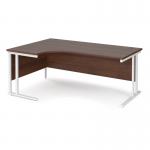 Maestro 25 left hand ergonomic desk 1800mm wide - white cantilever leg frame, walnut top MC18ELWHW