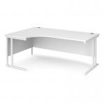 Maestro 25 left hand ergonomic desk 1800mm wide - white cantilever leg frame and white top