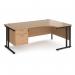 Maestro 25 right hand ergonomic desk 1800mm wide with 2 drawer pedestal - black cantilever leg frame, beech top MC18ERP2KB