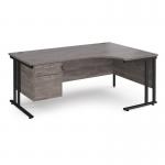 Maestro 25 right hand ergonomic desk 1800mm wide with 2 drawer pedestal - black cantilever leg frame, grey oak top MC18ERP2KGO