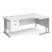 Maestro 25 right hand ergonomic desk 1800mm wide with 2 drawer pedestal - silver cantilever leg frame, white top MC18ERP2SWH