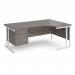 Maestro 25 right hand ergonomic desk 1800mm wide with 2 drawer pedestal - white cantilever leg frame, grey oak top MC18ERP2WHGO