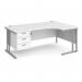 Maestro 25 right hand ergonomic desk 1800mm wide with 3 drawer pedestal - silver cantilever leg frame, white top MC18ERP3SWH