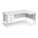 Maestro 25 right hand ergonomic desk 1800mm wide with 3 drawer pedestal - white cantilever leg frame, white top MC18ERP3WHWH