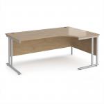 Maestro 25 right hand ergonomic desk 1800mm wide - silver cantilever leg frame, Kendal oak top MC18ERSKO