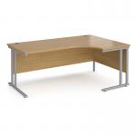 Maestro 25 right hand ergonomic desk 1800mm wide - silver cantilever leg frame, oak top MC18ERSO