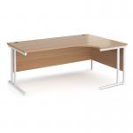 Maestro 25 right hand ergonomic desk 1800mm wide - white cantilever leg frame, beech top MC18ERWHB