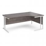 Maestro 25 right hand ergonomic desk 1800mm wide - white cantilever leg frame, grey oak top MC18ERWHGO