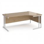 Maestro 25 right hand ergonomic desk 1800mm wide - white cantilever leg frame, Kendal oak top MC18ERWHKO