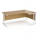 Maestro 25 right hand ergonomic desk 1800mm wide - white cantilever leg frame, oak top MC18ERWHO