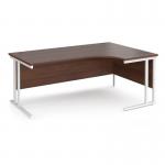 Maestro 25 right hand ergonomic desk 1800mm wide - white cantilever leg frame, walnut top MC18ERWHW