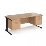 Maestro 25 straight desk 1800mm x 800mm with two x 2 drawer pedestals - black cantilever leg frame, beech top MC18P22KB